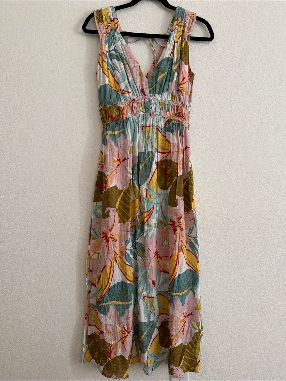 blue island Multicolor Floral Maxi Dress with Teal, Yellow & Pink Accents